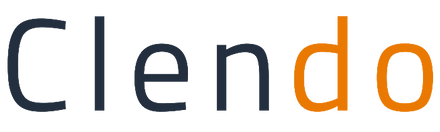 Logo mit dem Schriftzug Clendo in schwarz und orange als stilisiertes Design ohne weitere Elemente oder Hintergründe
