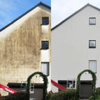 Verschmutzt Fassade teilweise gereinigt