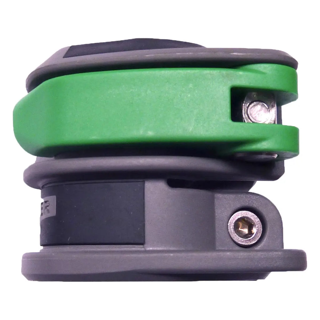 Seitliche Ansicht der UNGER nLITE Smart Lock Klammer mit grünem Hebel