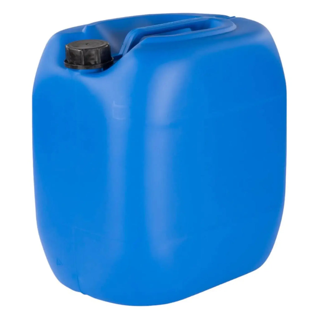 Blauer 30 liter kunststoff kanister din61 hdpe mit schwarzem schraubverschluss aus robustem plastik