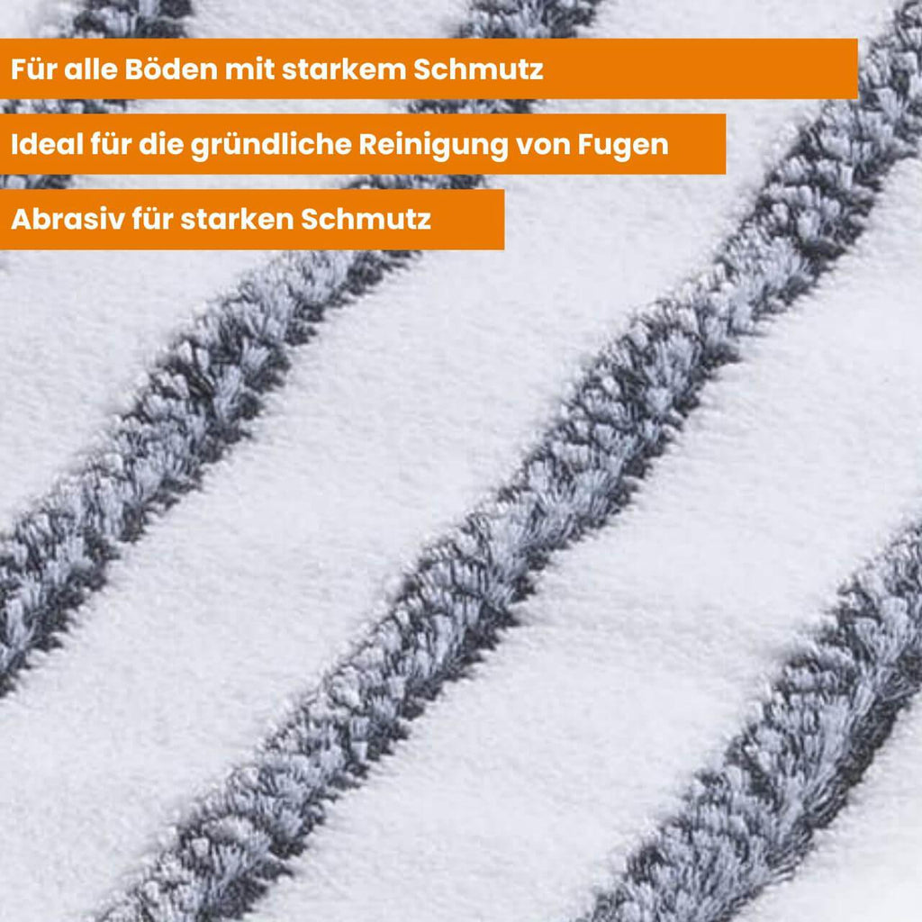 Nahaufnahme eines Mops mit speziellen Streifen für die intensive Reinigung von Böden und Fugen