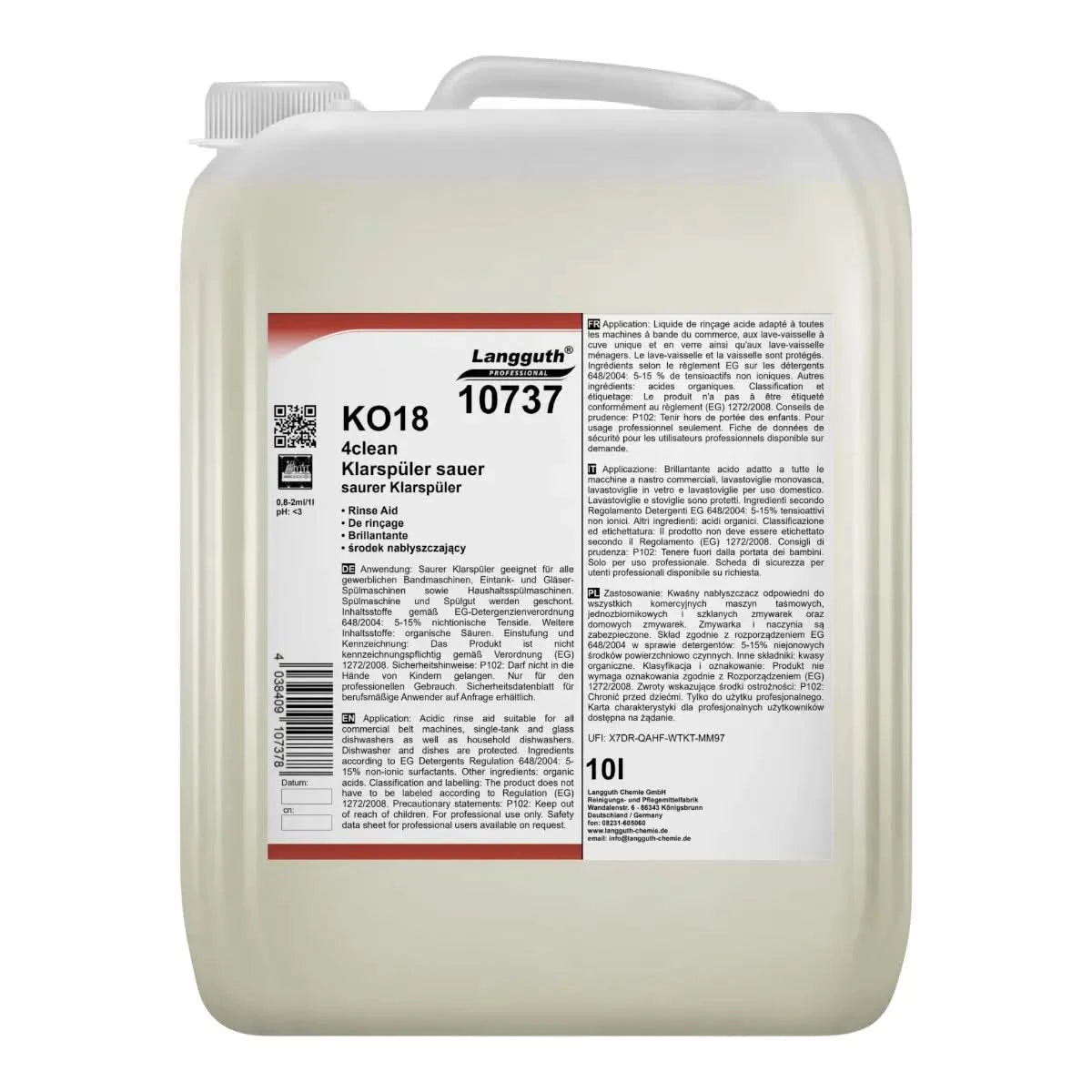 Langguth KO18 4clean® Klarspüler sauer 10l