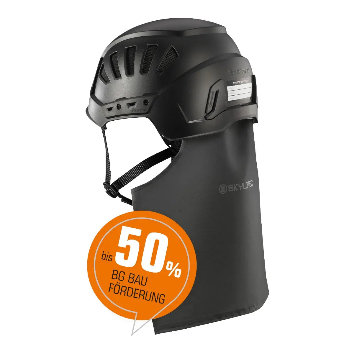 SKYLOTEC KIT INCEPTOR GRX + NECKX Schutzhelm in Schwarz mit Nackenschutz und Belüftungsschlitzen für Sicherheit.