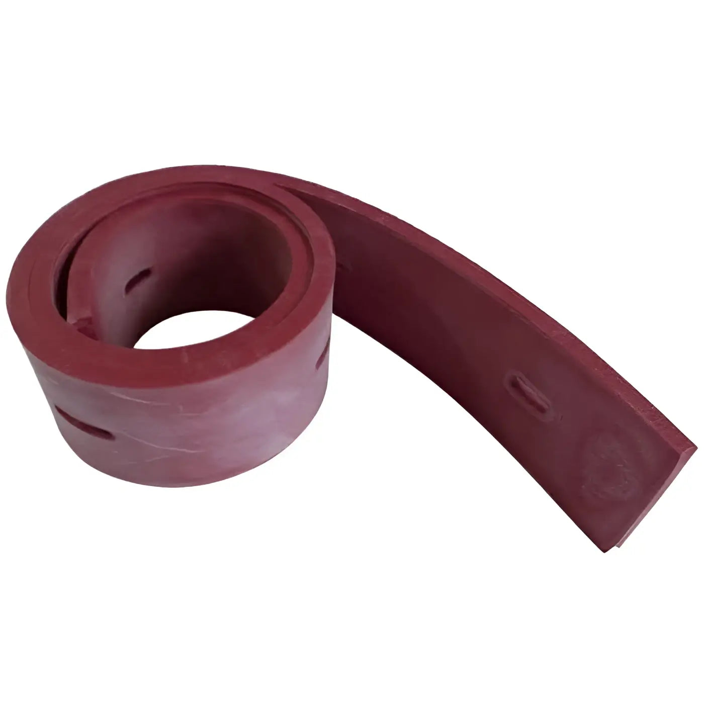 Rotes gummidichtungsband mit gewölbter, gewickelter form und rechteckigen ausschnitten, abstreifblatt hinten tennant t16