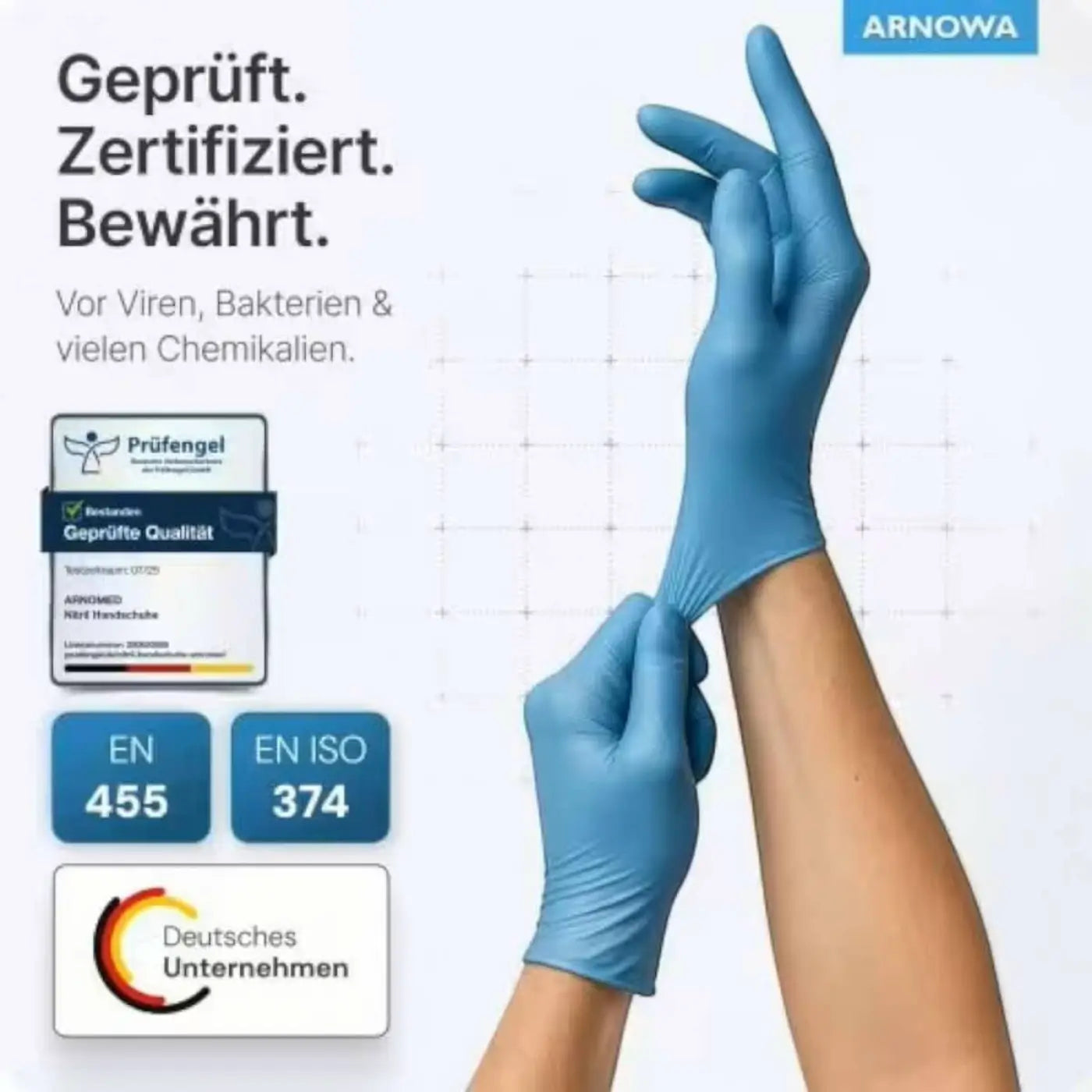 handschuhe en 455 und en 374 ARNOMED Nitril-Handschuhe Einweghandschuhe puderfrei 100 Stück