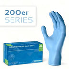 Lightblaue puderfreie nitrilhandschuhe m größe aus der arnomed 200er serie mit 200 stück im pack