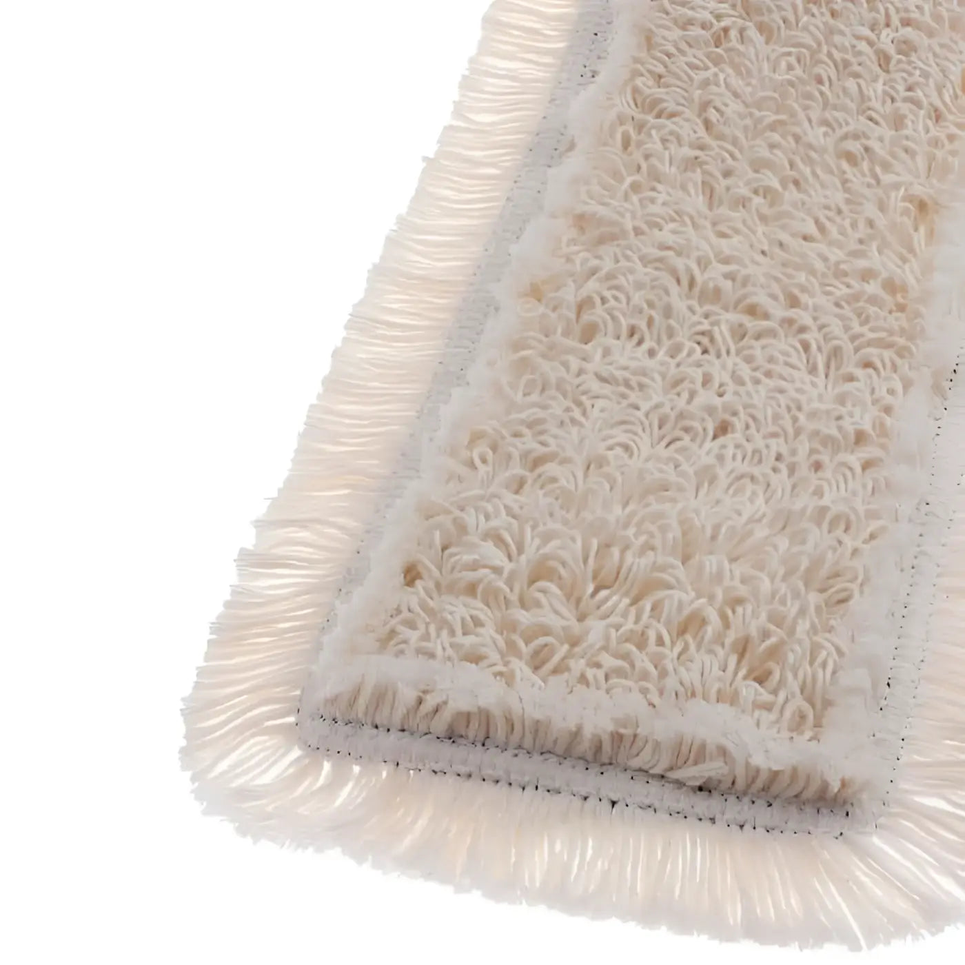 Cremefarbener, weicher mikrofasermoppkopf mit texturierter oberfläche und fransigen kanten baumwoll-tuftmopp prestige tmp 5 stück