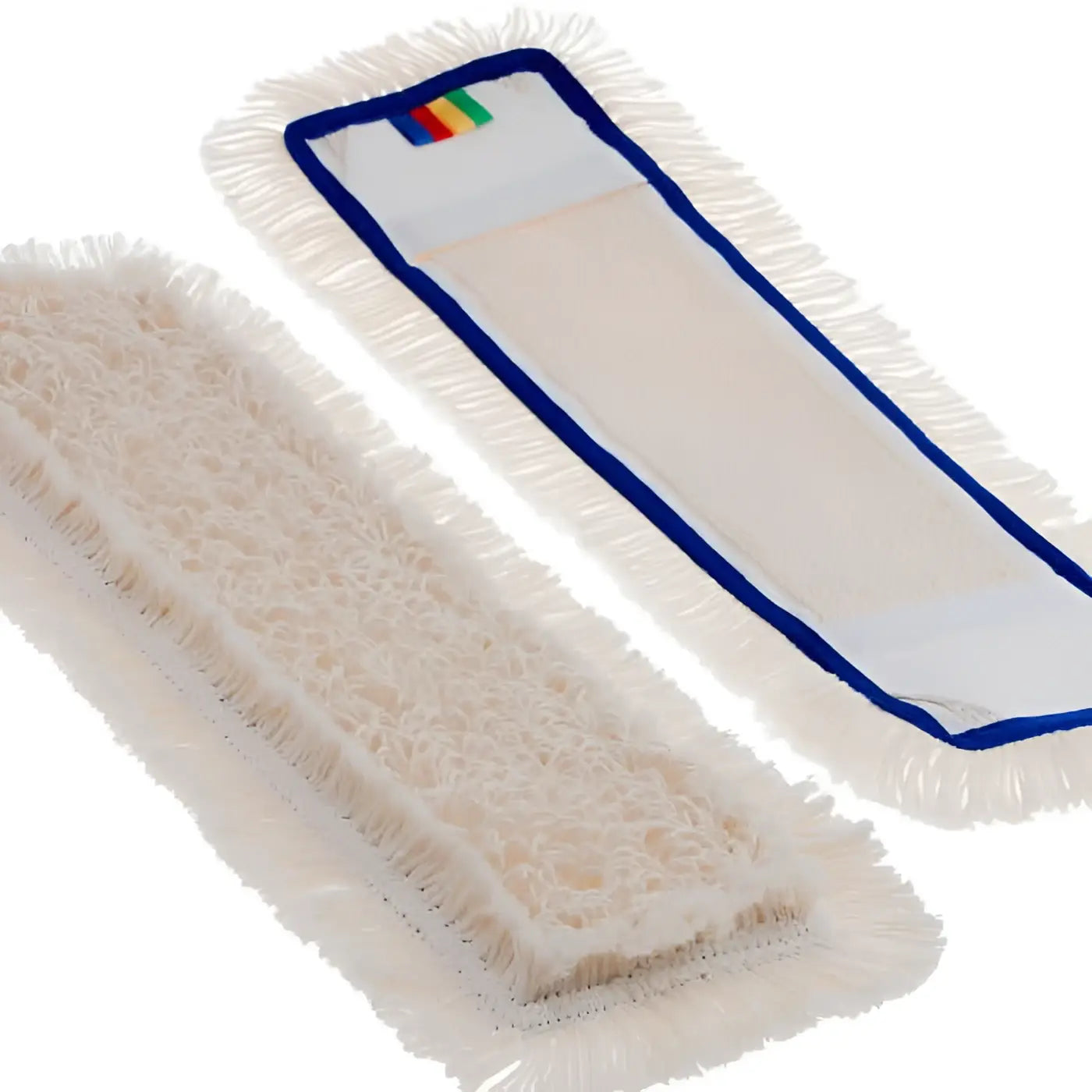 Weißes mikrofasermoppkopf mit blauem rand und regenbogenlogo baumwoll-tuftmopp prestige tmp 5 stück