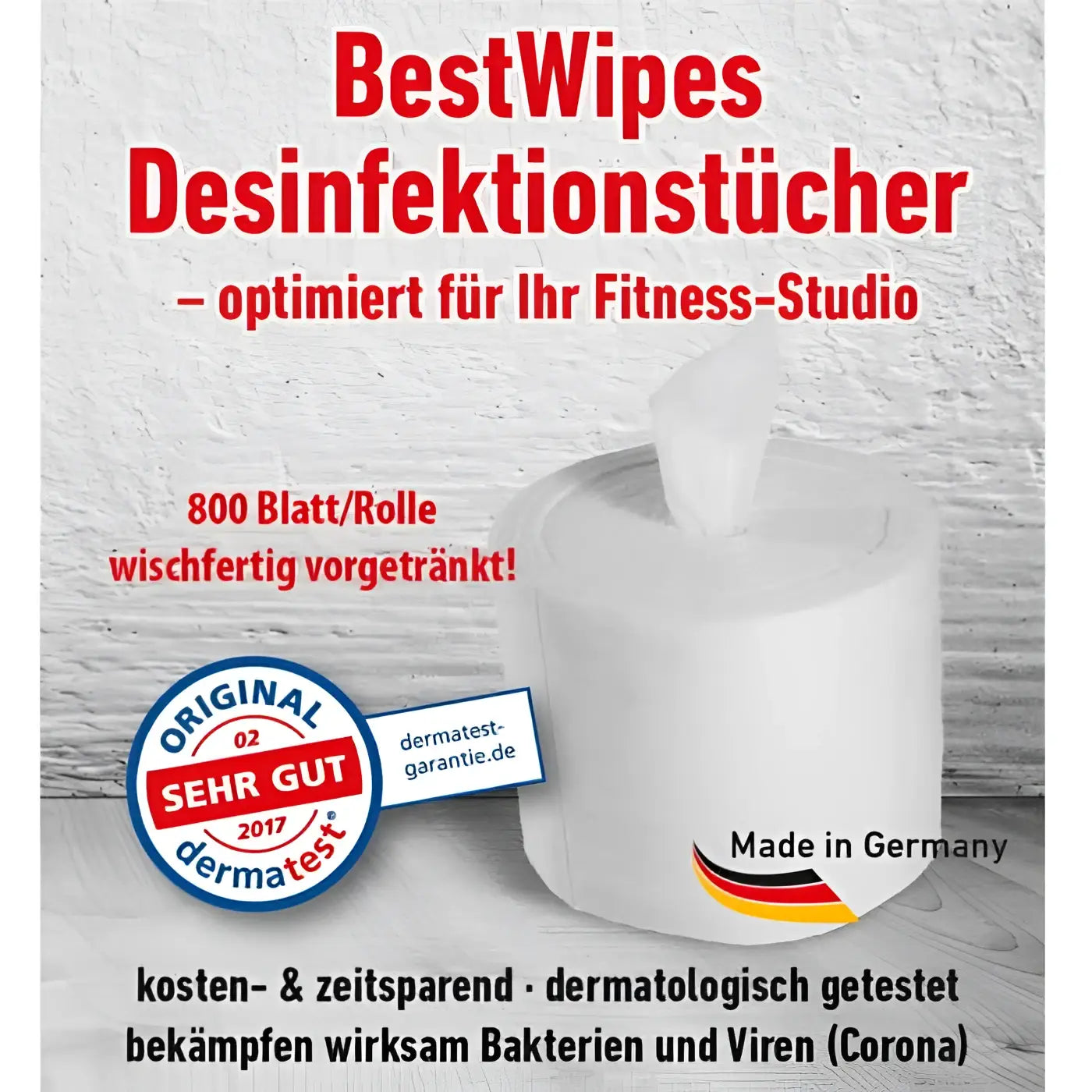 Weiße rolle bestwipes desinfektionstücher 400 blatt für fitnessstudios zur hygienischen reinigung