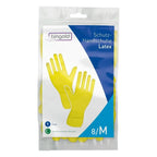 Bingold latex schutzhandschuhe gelb ein paar in klarer plastikverpackung mit blau weißem branding