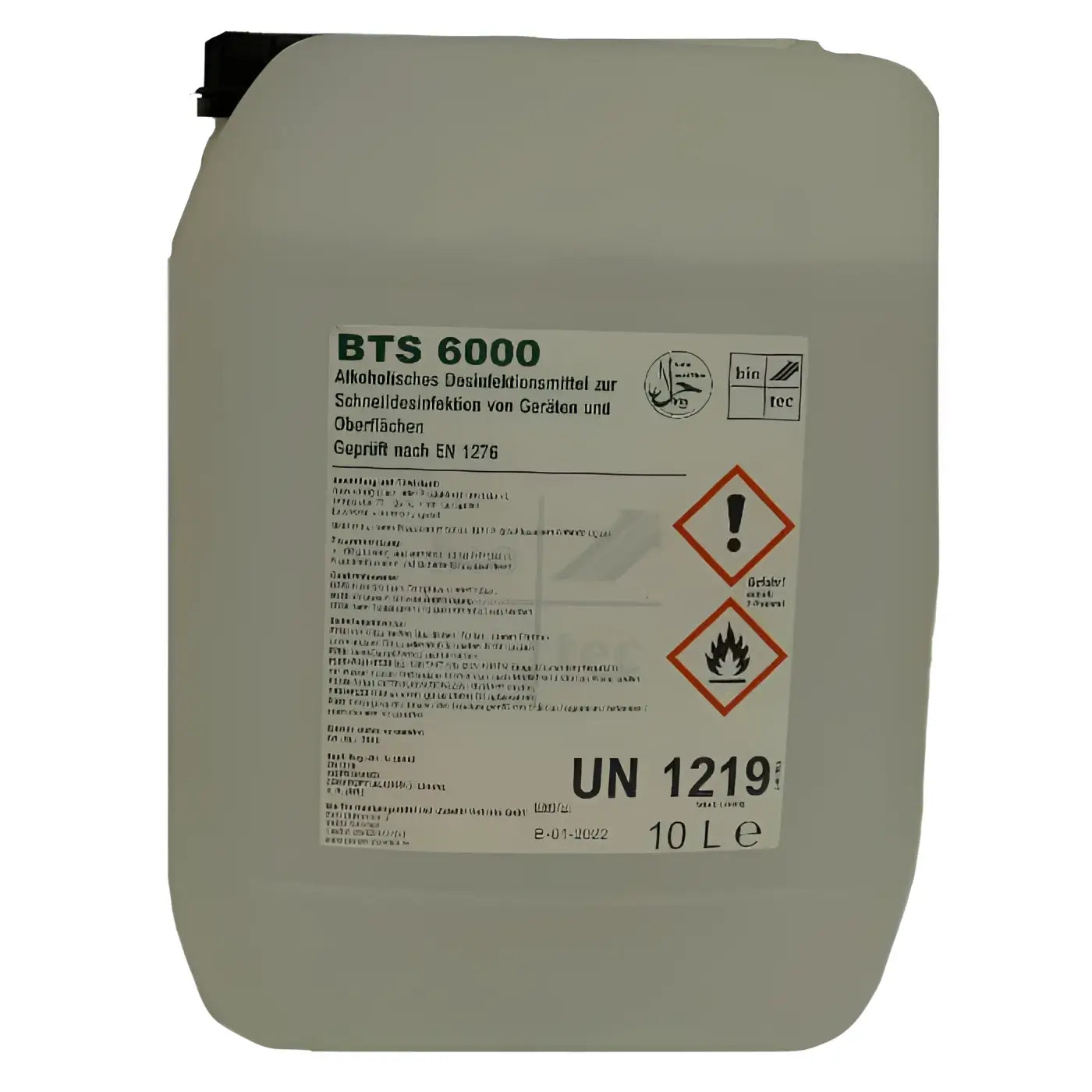 Ein beiger kunststoffkanister bio-tec bts 6000 alkoholbasiertes flächendesinfektionsmittel 10l