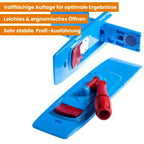 Blauer und roter bodenwischer profi-set mit ergonomischem plastiksqueegee und allround wischmops 40 cm