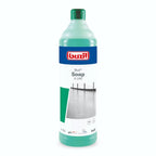 Ein durchscheinend grüner plastikflasche mit passendem deckel und der beschriftung buzil buz soap g240 seifenreiniger 1l