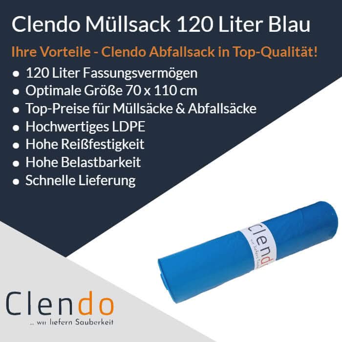 Müllsäcke Premium Clendo LDPE 120 Liter Blau.