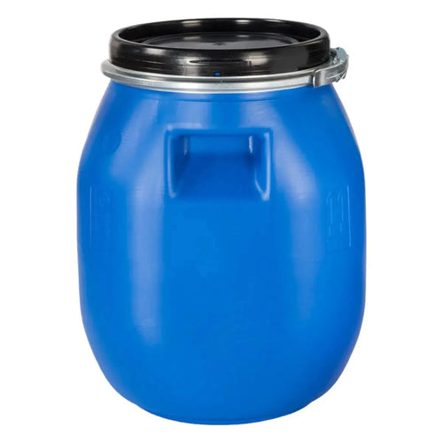 30 Liter Weithalsfass Kunststofffass Blau mit Griffmulde.