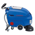 Blauer columbus ra 66 scheuersaugmaschine mit roten akzenten und schwarzen rädern, rückansicht