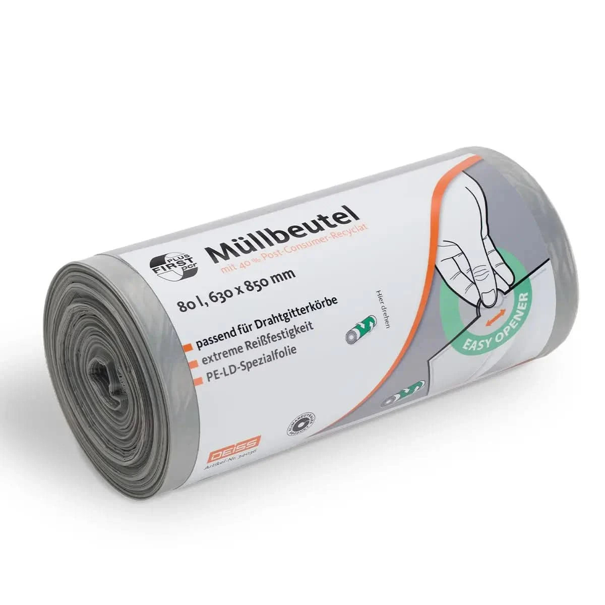 DEISS First Plus pcr Müllbeutel 80 Liter Grau 34043.