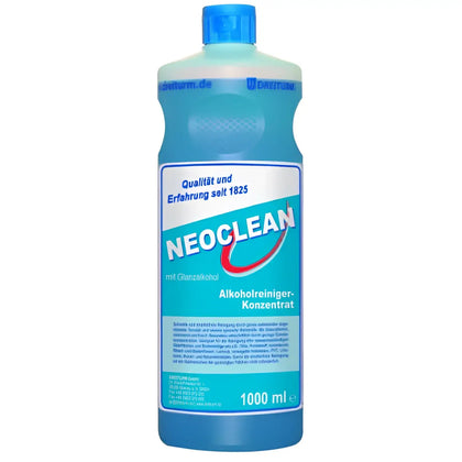 Blaue plastikflasche mit 1000 ml neoclean alkoholreiniger konzentrat von dreiturm