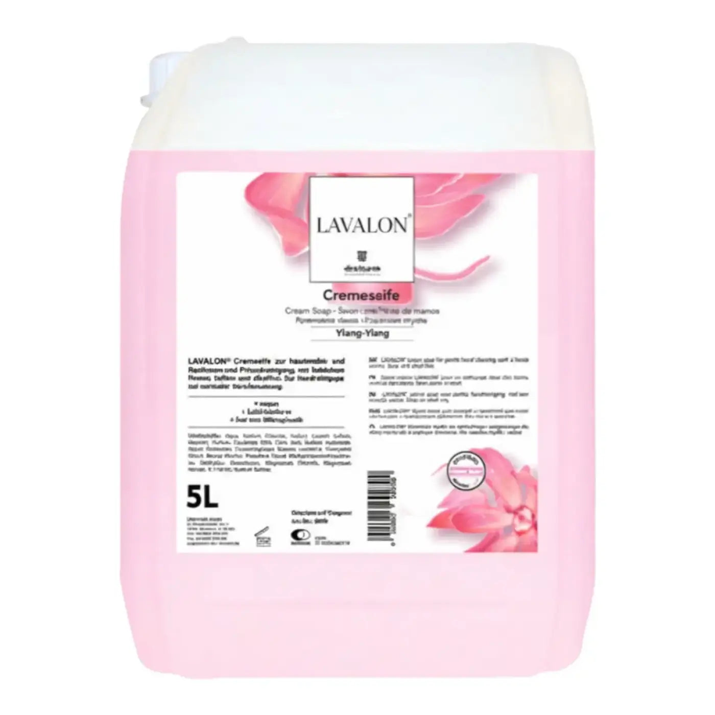 Rosa lavalon cremesiefe ylang-yang cremseife in 5l kunststoffkanister mit floralem design dreiturm produkt