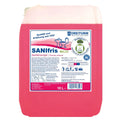 Rosa sanifris eco ökologischer sanitärreiniger in 10 liter kunststoffkanister mit weißem deckel und dreiturm logo