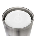 Dreumex spendersäule edelstahl mit abfallbehälter silberne metallzylindrische form mit weißem deckel und griff