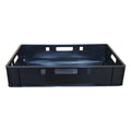Schwarze eurobox 60x40x12,5 cm stapelbox aus hdpe mit integrierten griffen und perforierter seitenwand