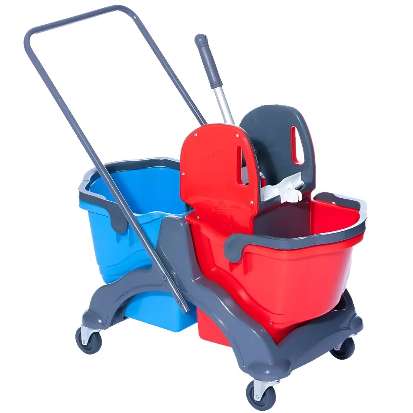 Floorstar dofa20db doppelfahrwagen 17l mit deichsel in rot und blau aus kunststoff mit grauem griff und wringer