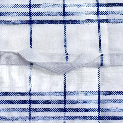 Weiß blau kariertes cotton halbleinen geschirrtuch von floorstar mit gefaltetem rand