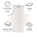 Hygoclean Papierhandtuchrollen Innenabwicklung 2-lagig perforiert Weiß 6 Rollen.