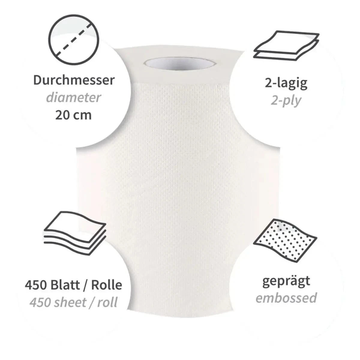 Hygoclean Papierhandtuchrollen Innenabwicklung 2-lagig perforiert Weiß 6 Rollen.