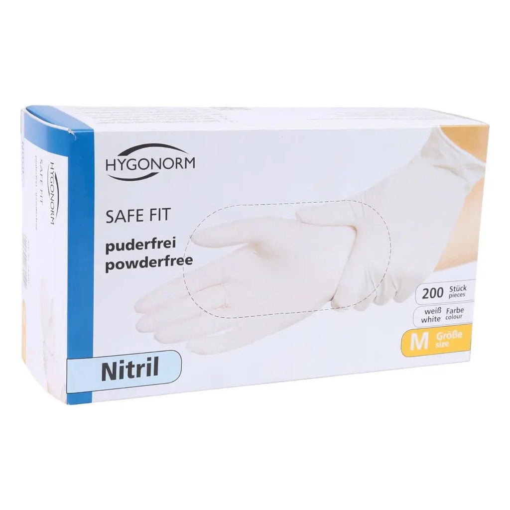 Hygonorm safe fit weiße nitrilhandschuhe in größe m powder-free 200 stück im karton