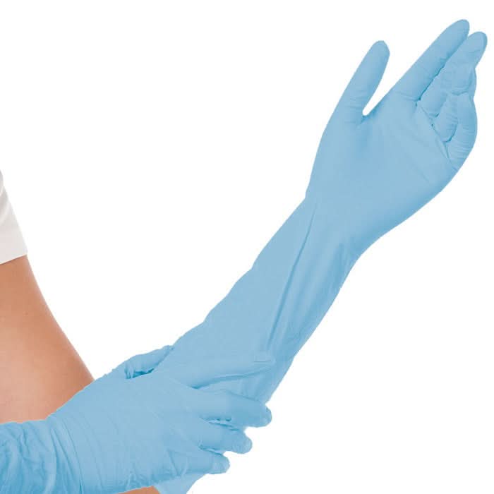 Hygostar "Extra Safe Superlong" Nitril-Handschuhe Blau 50 Stück.