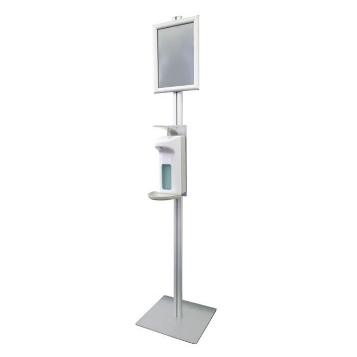 HygoClean Desinfektionssäule Aluminium mit Armhebelspender schräg