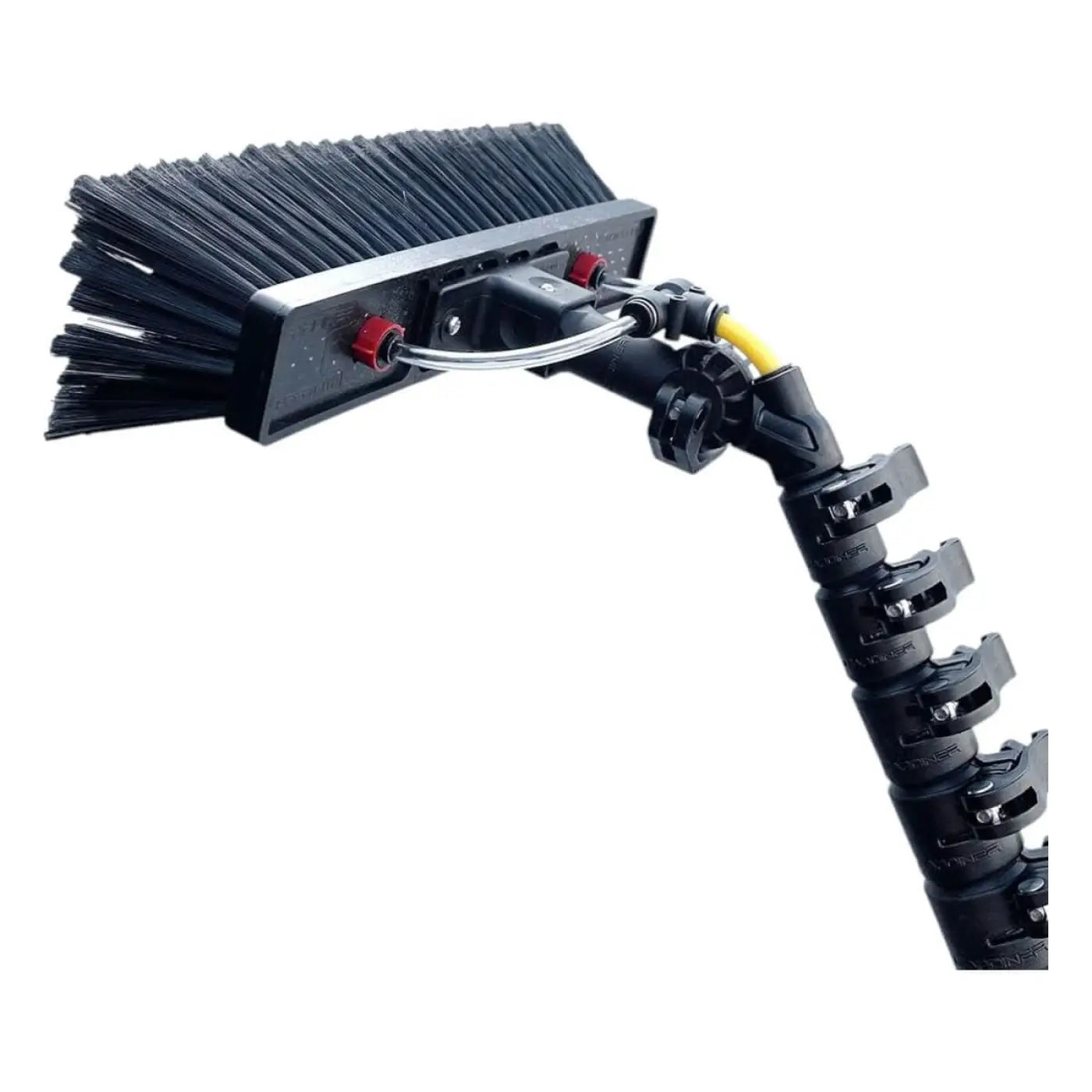 Schwarze borstenbürste mit flexiblem segmentiertem griff und roten einstellknöpfen für gardiner super max 50 carbon teleskopstange