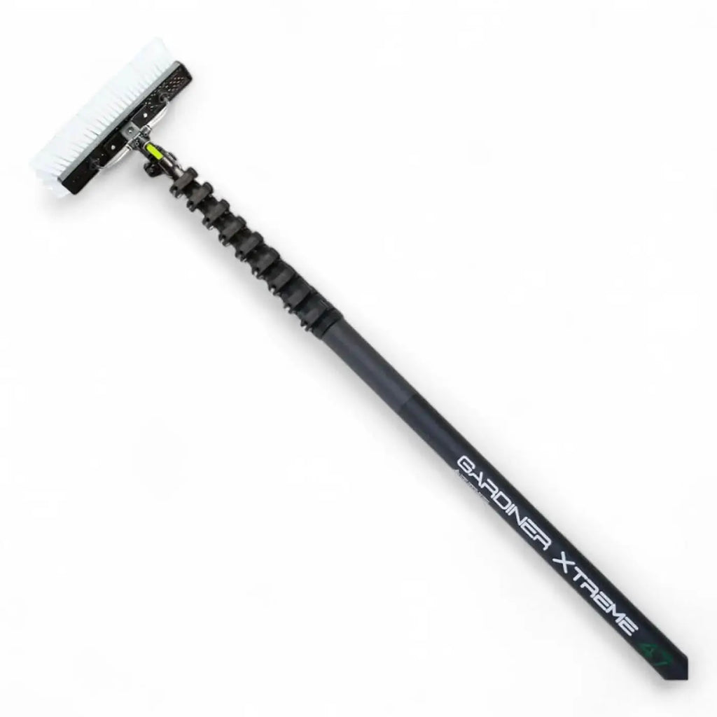 Gardiner xtreme 47 23,67 meter hm carbon profi teleskopstange schwarz mit weißem fensterreinigungsbürstenkopf