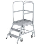 Günzburger Steigtechnik Podesttreppe einseitig begehbar mit Federrollen Aluminium geriffelt 3-Stufig