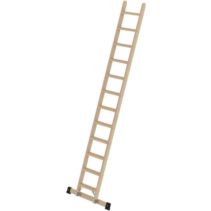 Munk Günzburger Steigtechnik Stufen-Anlegeleiter aus Holz mit Traverse