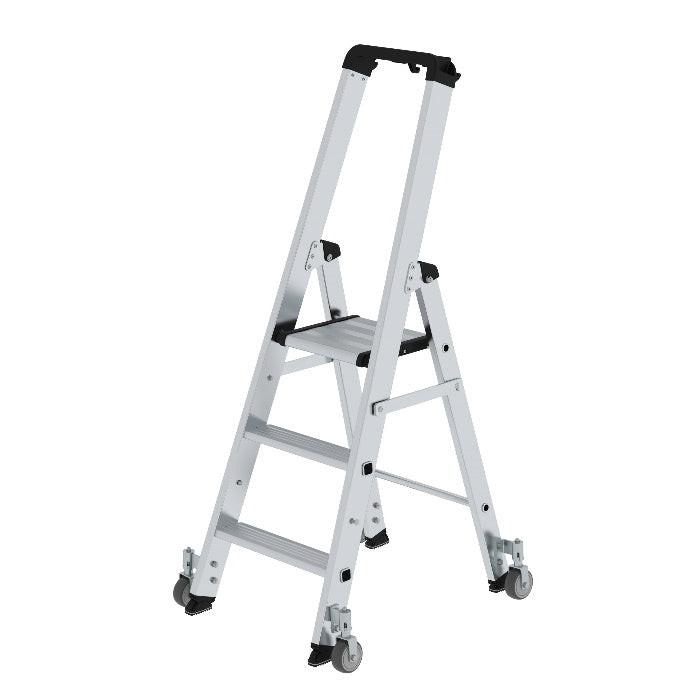 Günzburger Steigtechnik Stufen-Stehleiter einseitig begehbar mit Rollen 3-Stufig