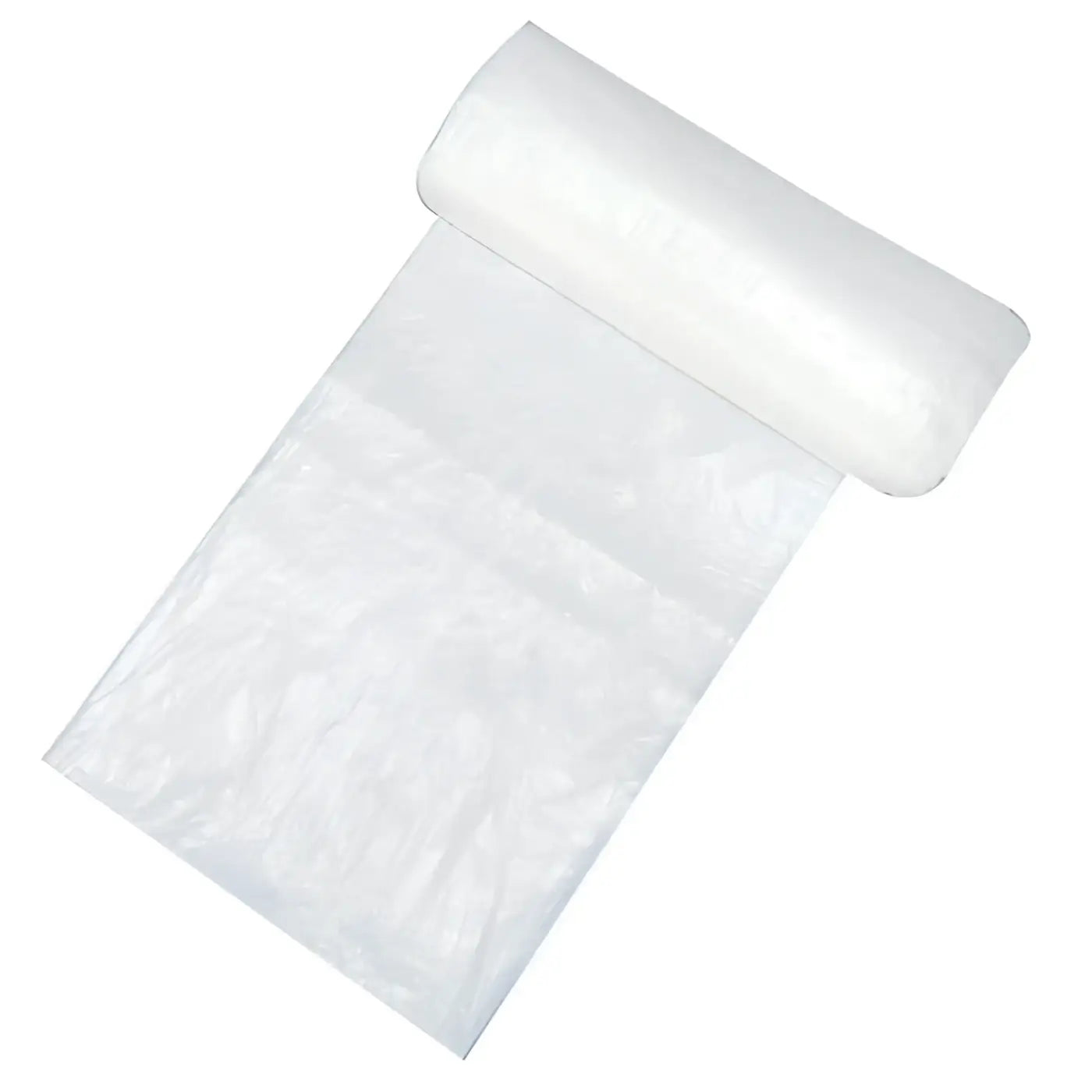 Eine rolle klarer hygoclean müllbeutel 18l aus transparentem hdpe mit leicht zerknitterter textur