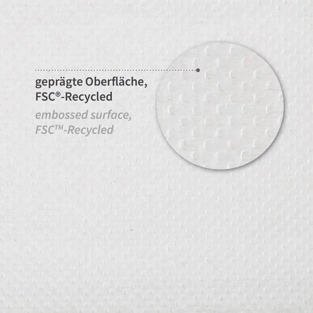 Weisse hygoclean papierhandtücher aus 2-lagigem fsc-recyclingpapier mit geprägter oberfläche und v zz-falzung
