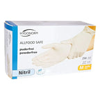 Weißes nitril-handschuhe in hygonorm box, puderfrei und allfood safe, 250 stück für lebensmittelsicherheit