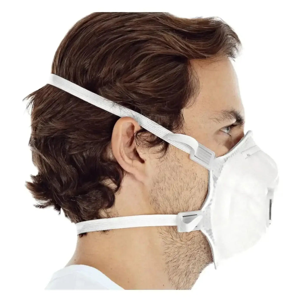 Weiße hygo star atemschutzmaske ffp3 nr d 29355 mit verstellbaren elastischen bändern und vorgeformtem pp material