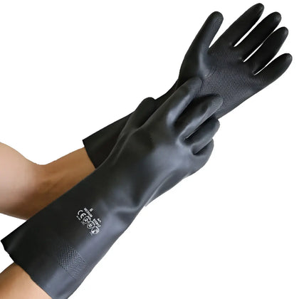 Hygostar chemikalienschutzhandschuhe chemo schwarze latexhandschuhe mit strukturierten fingertips und verstärkten manschetten