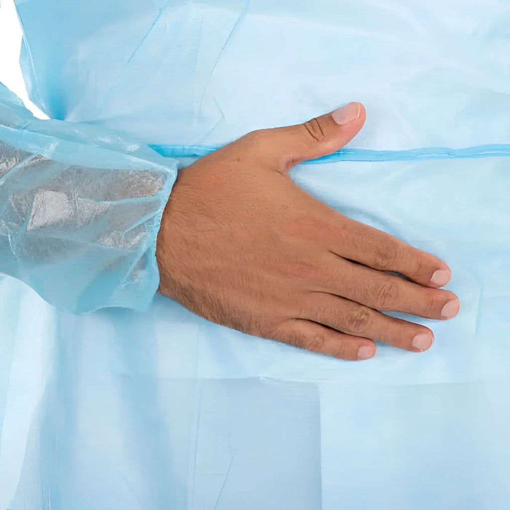 Lichtblauer hygienster kittel pp voll-laminiert 120x140 cm mit durchsichtigem, durchsichtigem ärmel, 10 Stück