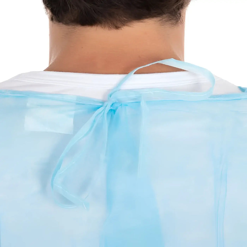 Lichtblauer hygienischer kittel pp voll-laminiert 120x140 cm mit rückseitigen bindebändern 10 stück