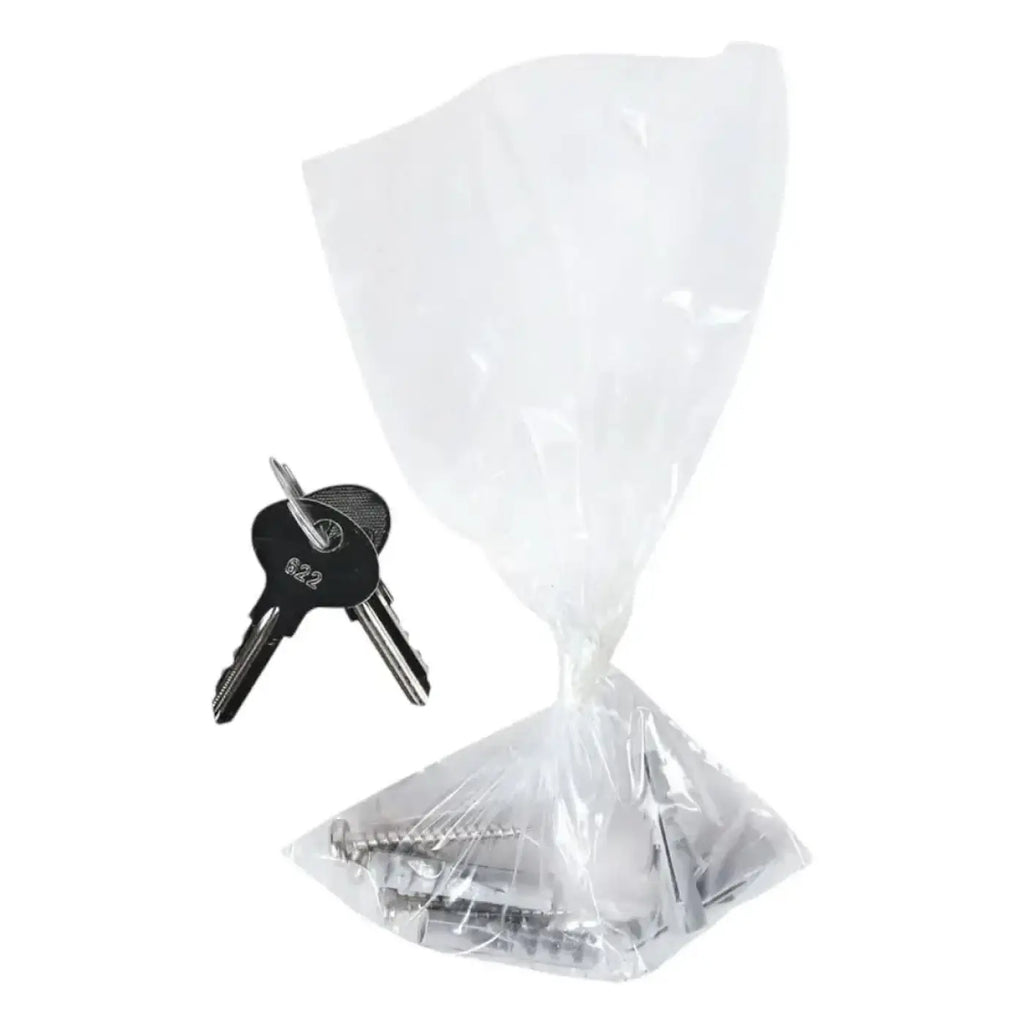 Klarer plastikbeutel mit schwarzem schlüsselset und silbernen wandankern für hygo star toilettenpapierspender jumbo edelstahl