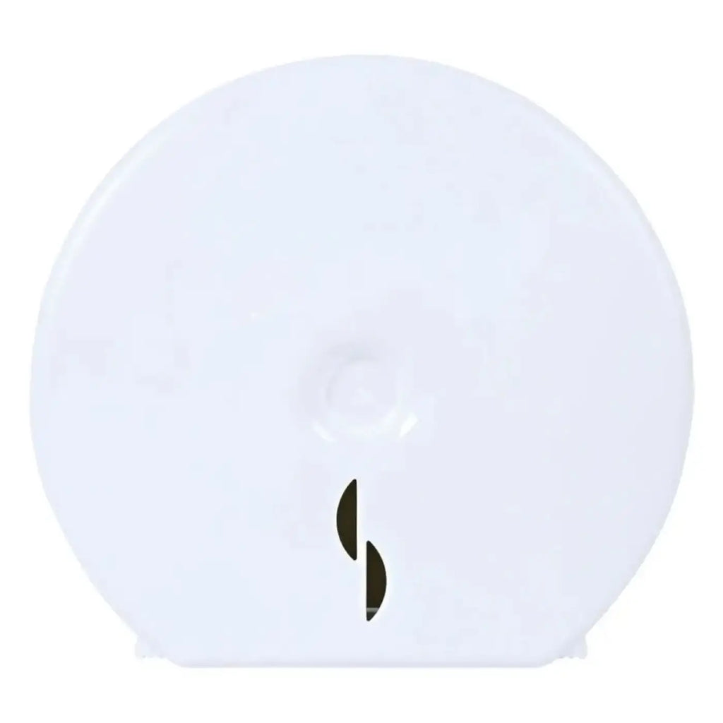 HygoStar toilettenpapierspender jumbo aus weißem kunststoff mit minimalistischem design und zwei schwarzen bogenförmigen aussparungen