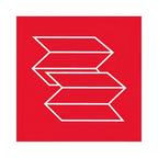 Rotes quadratlogo mit weißer umrandung dreier gestapelter, zickzackförmiger rechtecke auf katrin classic handtuchpapier nonstop m2 z interfalz 4000 blatt