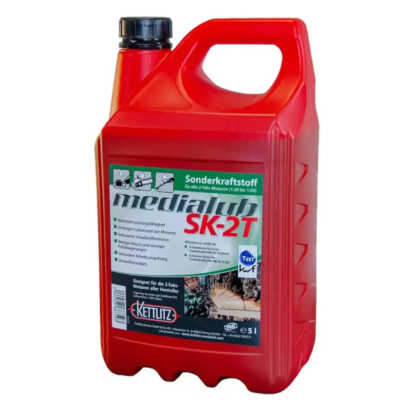 Roter plastikkanister kettlitz medialub sk-2t mit schwarzem verschluss für 5 liter 2 takt sonderkraftstoff