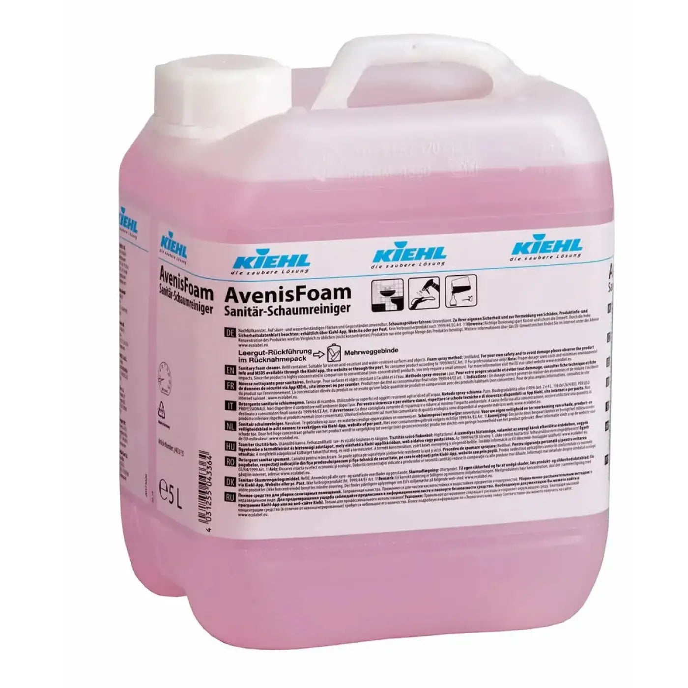 Pink kunststoffverpackung von kiehl avenisfoam sanitär-schaumreiniger 5 liter für badezimmerreinigung